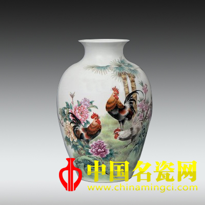 江金承 三雄圖 粉彩瓷瓶