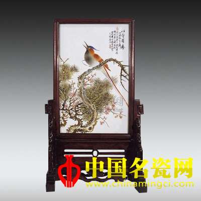 畢伯濤繪粉彩花鳥插屏
