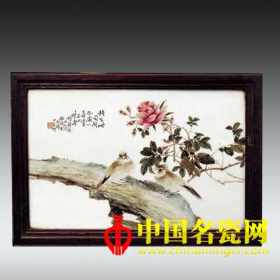 粉彩畢伯濤繪花鳥圖瓷板