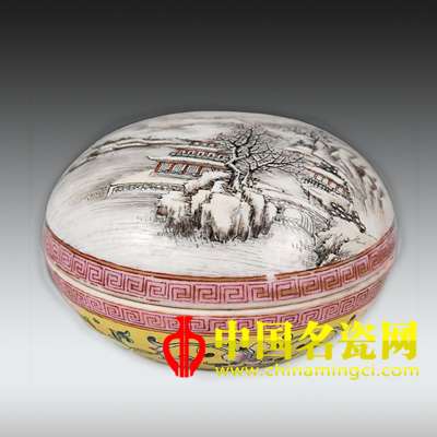 粉彩雪景微書(shū)印泥盒