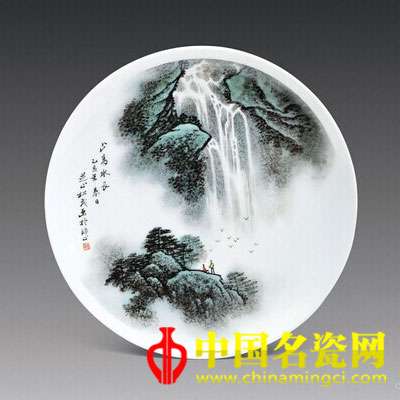 張松茂 粉彩山水瓷盤