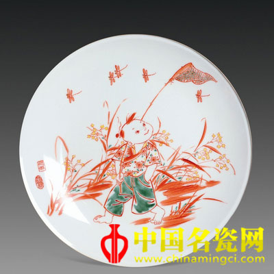李磊穎 童心童趣 紅綠彩瓷盤(pán)