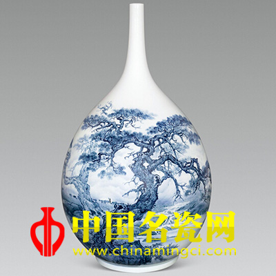 高義生 青花 春意 瓷瓶