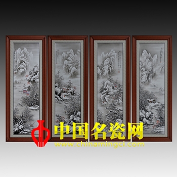 《雪景》四條屏