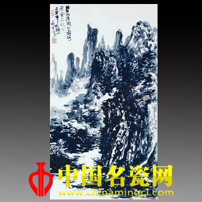 馮叔文 碧水清風心無礙 青花瓷板畫